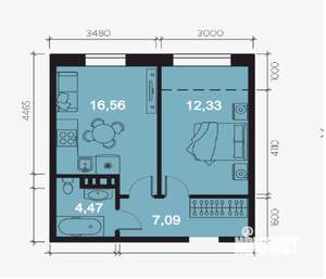 2-к квартира, вторичка, 43м2, 8/8 этаж