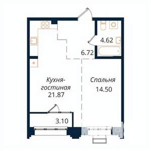 1-к квартира, строящийся дом, 51м2, 5/18 этаж