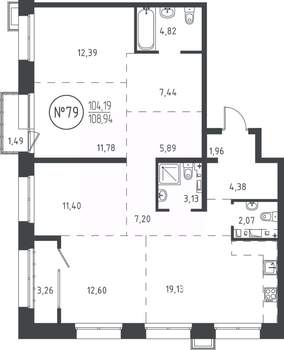 4-к квартира, вторичка, 108м2, 14/19 этаж
