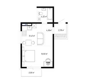 1-к квартира, вторичка, 38м2, 2/19 этаж