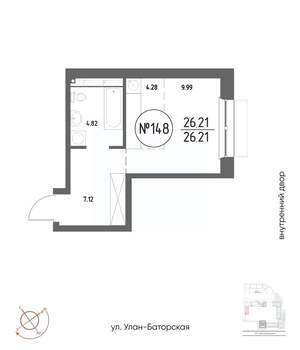 Студия квартира, строящийся дом, 26м2, 3/19 этаж