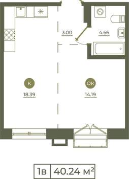 1-к квартира, вторичка, 40м2, 6/9 этаж