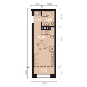 1-к квартира, строящийся дом, 26м2, 5/8 этаж