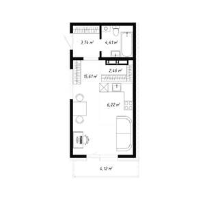 1-к квартира, вторичка, 37м2, 4/19 этаж