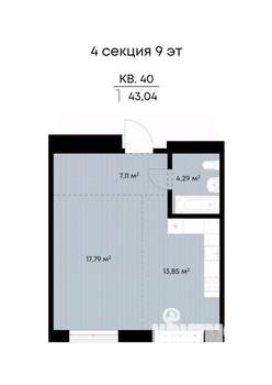 1-к квартира, вторичка, 43м2, 9/9 этаж