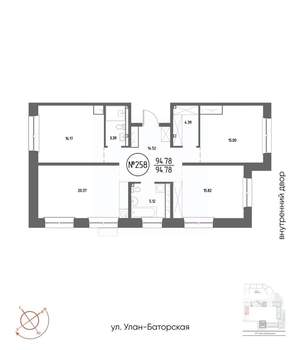 3-к квартира, строящийся дом, 95м2, 15/19 этаж