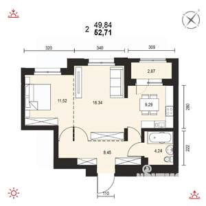 2-к квартира, вторичка, 53м2, 14/14 этаж
