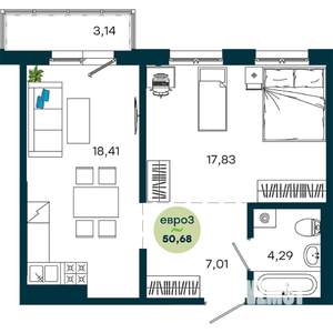 1-к квартира, вторичка, 51м2, 13/19 этаж