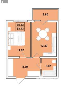 1-к квартира, вторичка, 38м2, 2/16 этаж