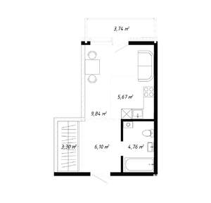 1-к квартира, вторичка, 33м2, 9/19 этаж