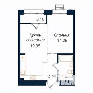 1-к квартира, строящийся дом, 48м2, 2/18 этаж