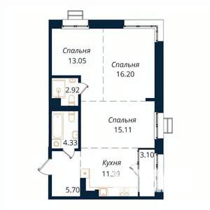 3-к квартира, строящийся дом, 72м2, 16/18 этаж