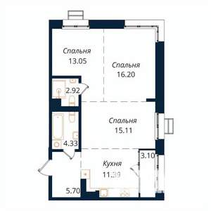 3-к квартира, строящийся дом, 72м2, 13/18 этаж