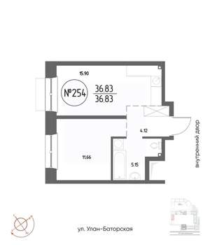 1-к квартира, строящийся дом, 37м2, 14/19 этаж