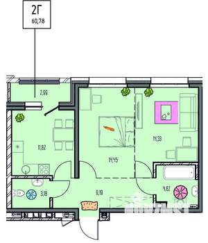 2-к квартира, вторичка, 61м2, 4/14 этаж