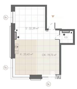 Студия квартира, строящийся дом, 73м2, 2/7 этаж