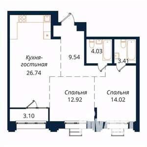 2-к квартира, строящийся дом, 73м2, 3/18 этаж