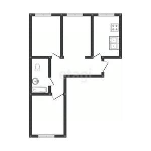 3-к квартира, вторичка, 68м2, 2/2 этаж