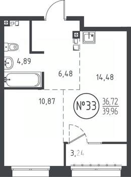 1-к квартира, вторичка, 39м2, 6/10 этаж