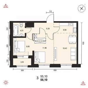 3-к квартира, вторичка, 58м2, 13/14 этаж