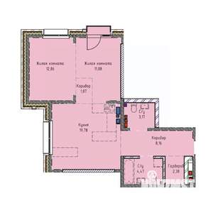 2-к квартира, вторичка, 65м2, 16/19 этаж