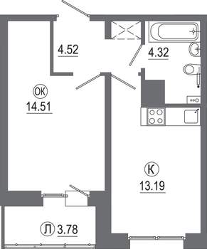 1-к квартира, вторичка, 40м2, 13/16 этаж