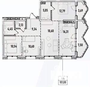 4-к квартира, вторичка, 101м2, 4/19 этаж