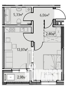 1-к квартира, вторичка, 46м2, 6/13 этаж