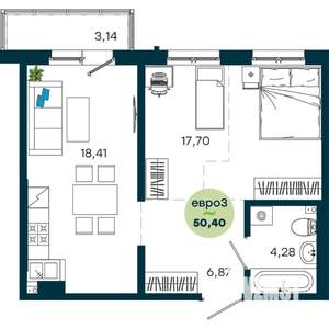 1-к квартира, строящийся дом, 50м2, 4/19 этаж