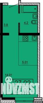 1-к квартира, строящийся дом, 27м2, 15/18 этаж