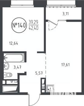 1-к квартира, вторичка, 42м2, 7/10 этаж