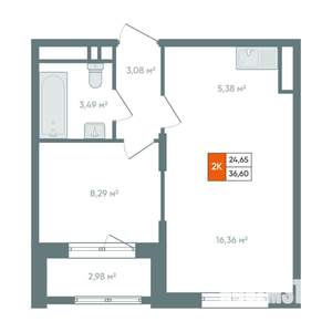 2-к квартира, вторичка, 40м2, 6/14 этаж
