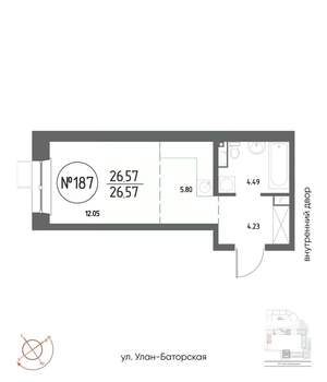 Студия квартира, вторичка, 27м2, 7/19 этаж