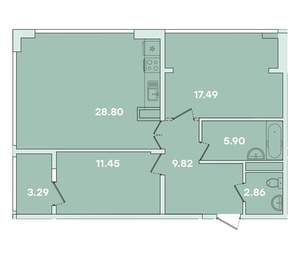 2-к квартира, вторичка, 80м2, 13/14 этаж