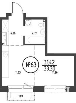 1-к квартира, строящийся дом, 33м2, 12/19 этаж