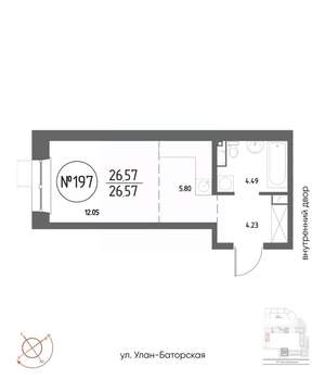 Студия квартира, вторичка, 27м2, 8/19 этаж