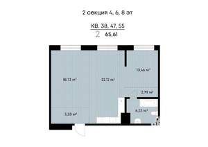 2-к квартира, строящийся дом, 66м2, 7/9 этаж