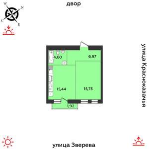 1-к квартира, строящийся дом, 45м2, 12/14 этаж
