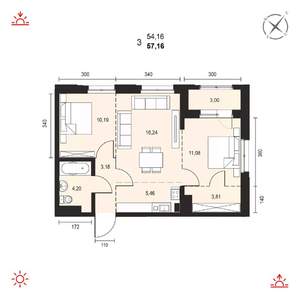 3-к квартира, вторичка, 57м2, 14/14 этаж