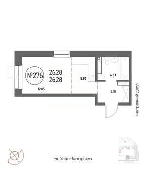 Студия квартира, строящийся дом, 26м2, 17/19 этаж