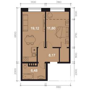 2-к квартира, строящийся дом, 49м2, 6/8 этаж