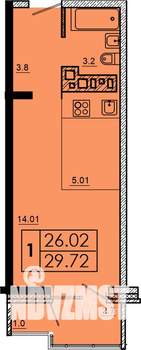 1-к квартира, строящийся дом, 30м2, 16/18 этаж