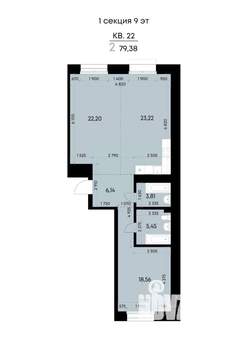 2-к квартира, вторичка, 79м2, 9/9 этаж