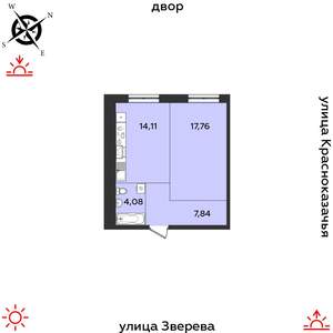1-к квартира, строящийся дом, 44м2, 3/14 этаж