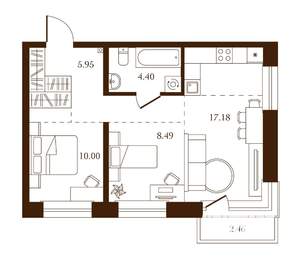 2-к квартира, строящийся дом, 51м2, 1/4 этаж