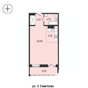 1-к квартира, строящийся дом, 51м2, 14/15 этаж