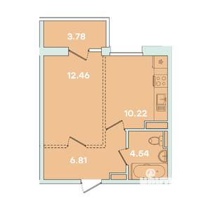 1-к квартира, вторичка, 38м2, 10/16 этаж