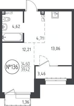 1-к квартира, вторичка, 39м2, 7/10 этаж