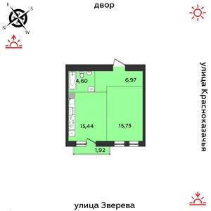 1-к квартира, строящийся дом, 45м2, 6/14 этаж