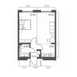 1-к квартира, строящийся дом, 45м2, 10/19 этаж